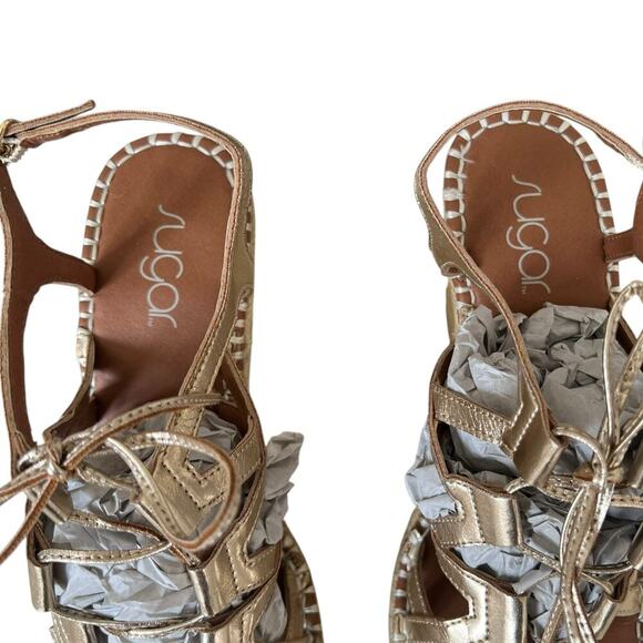 Sugar Women's Gold Lace Up Espadrilles Gold Size 10 - Picture 3 of 8